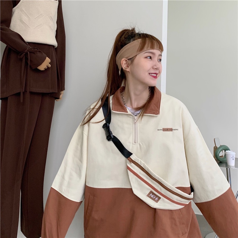 【ZHELIHANGFEI】Áo Thun POLO Tay Dài Dáng Rộng Bằng Cotton Nguyên Chất Phong Cách Preppy