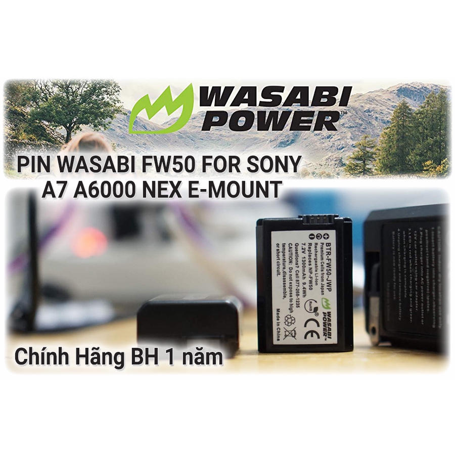 Pin Wasabi NP-FW50 dành cho Sony A6000 / A6100 / A6300 / A6400 / A6500 / A7 / A7M2 / A7R / A7RM2 / A7S / A7S2 NEX 3 NEX