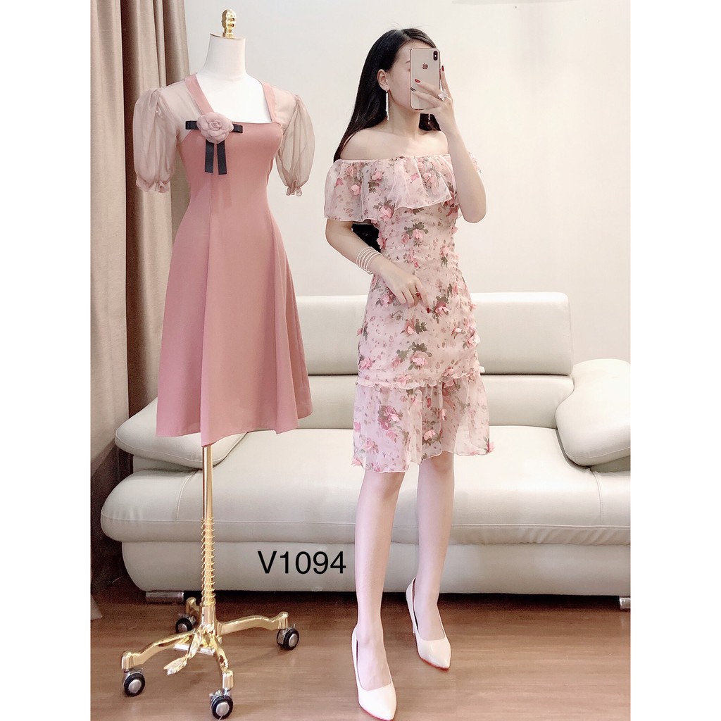 [ xả kho ] MiD Đầm hoa 3D trễ vai V1094 Mie Design ảnh thật
