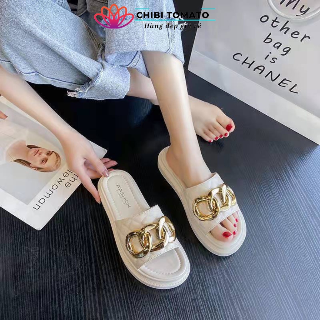 Dép nữ đẹp cute đế cao xích vàng xích đá