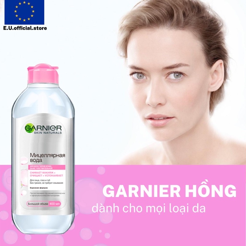 Nước Tẩy Trang Garnier Hồng/ Vàng/ Xanh Micellar Skinactive Cleansing Water 400ml