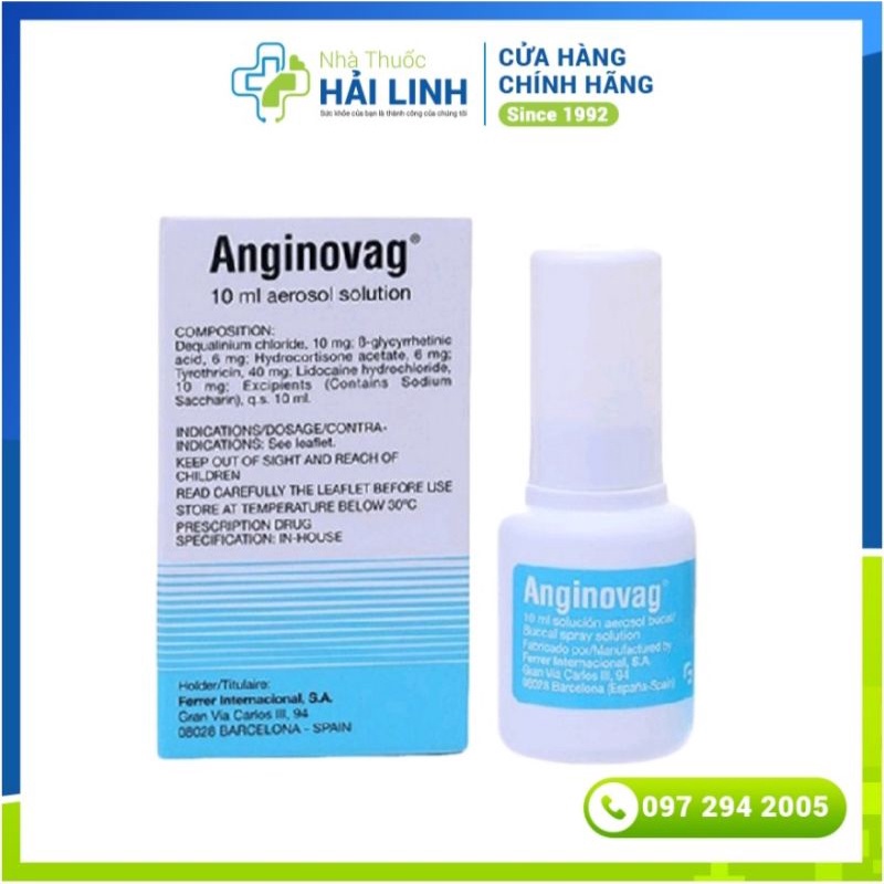 Dung dịch xịt họng Anginovag ⚡ Tặng quà ⚡ Chai 10ml Giúp giảm đau, rát họng