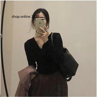 Áo len đắp cổ V chéo vạt