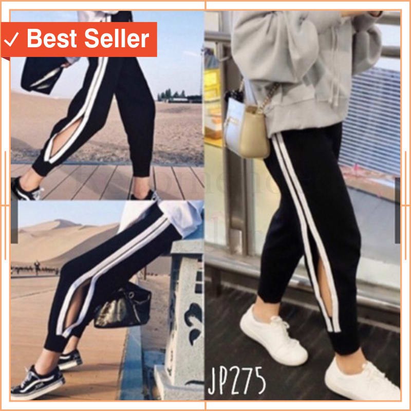 Mới Quần Jogger Kẻ Sọc Xẻ Tà Bên Hông Thời Trang 2020 Cho Nữ