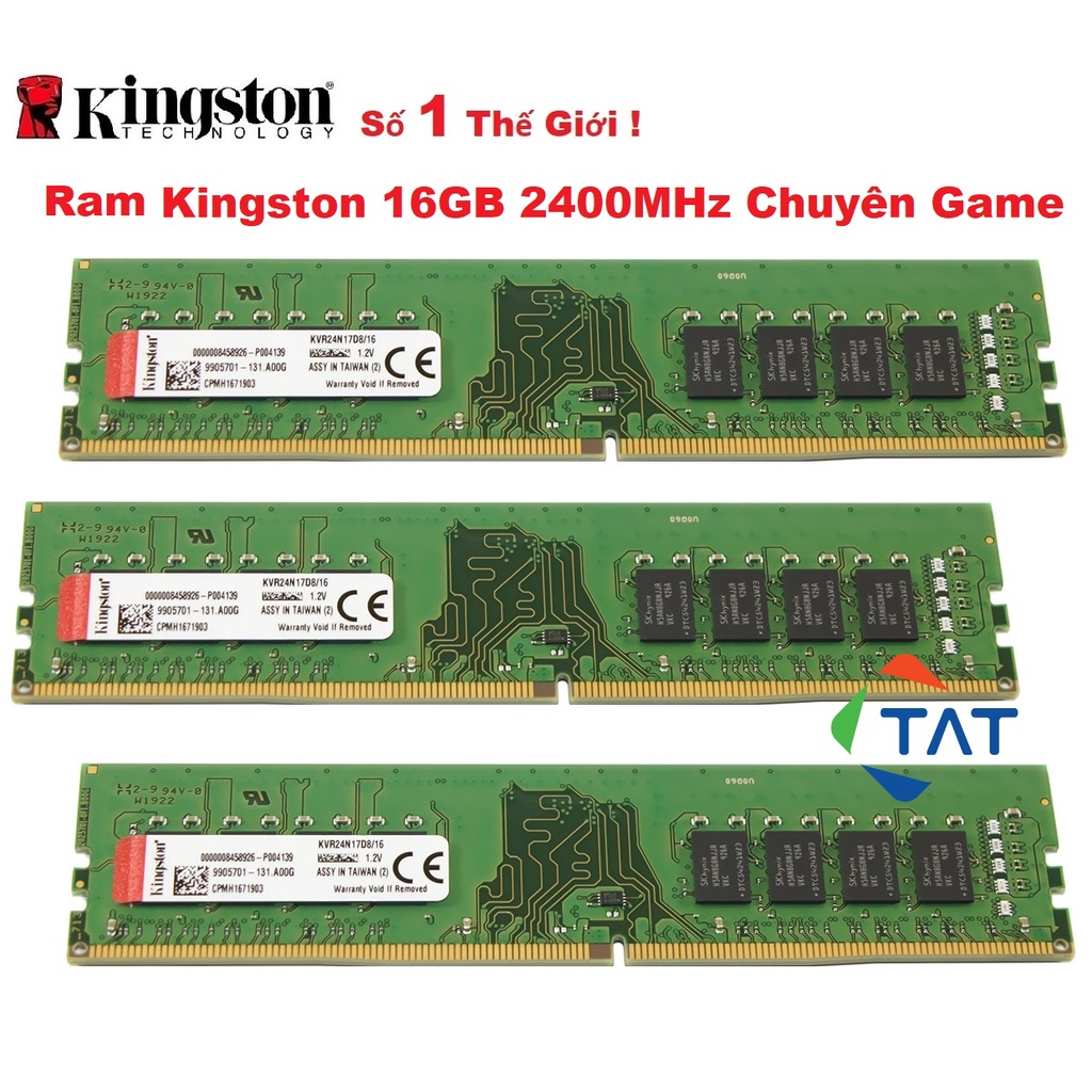 Ram PC Kingston 16GB DDR4 2400MHz Chính Hãng - Mới Bảo hành 36 tháng