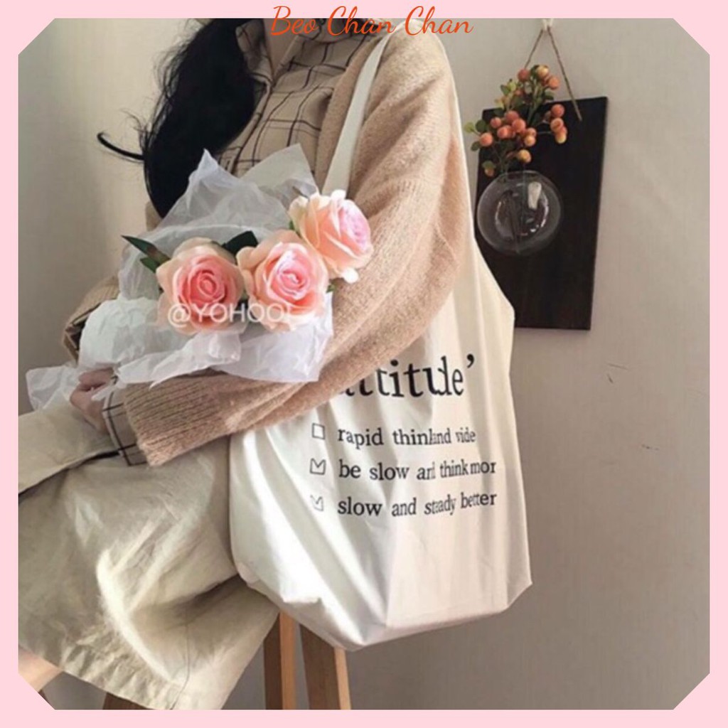 [ SẴN ] TÚI TOTE TRẮNG ĐEO VAI HÀN QUỐC - TÚI VẢI ATTITUDE