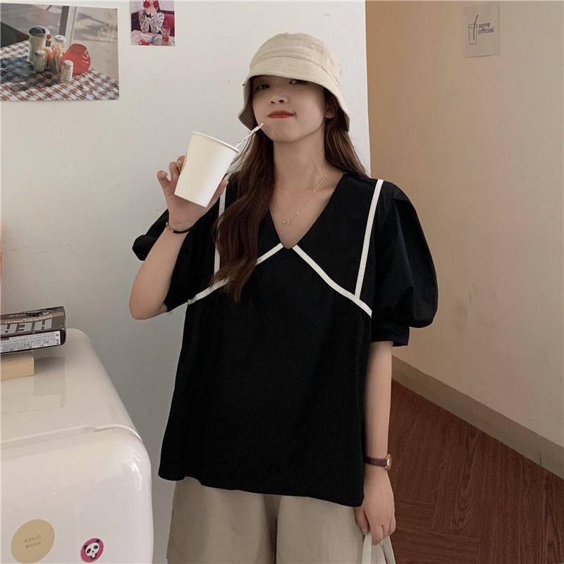 ÁO BABYDOLL CỔ V PHỐI VIỀN MINIHOUSE68 - ÁO KIỂU BABYDO NỮ | BigBuy360 - bigbuy360.vn