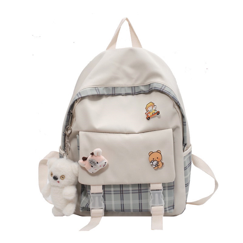 Ba lô đi học IELGY họa tiết ca rô phong cách Hàn Quốc thời trang cho nữ