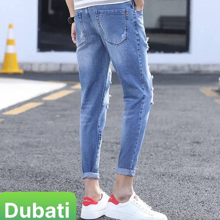 QUẦN JEAN NAM XANH CHẤT BÒ RÁCH GỐI CÁ TÍNH CAO CẤP- DB 1900- DUBATI FASHION