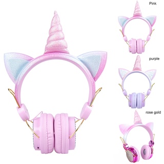Tai Nghe Bluetooth Không Dây Có Micro Hình Kỳ Lân Dễ Thương Cho Bé Gái