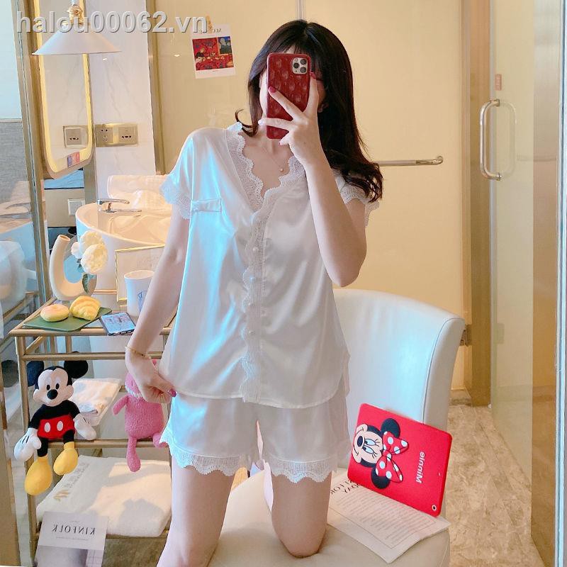 Bộ Đồ Ngủ Tay Ngắn Cổ Chữ V Phối Ren Thời Trang Mùa Hè Cho Nữ | BigBuy360 - bigbuy360.vn