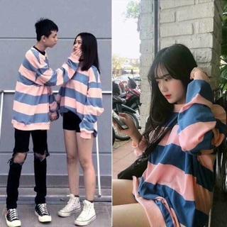 Áo nỉ dài tay kẻ 🍒FREESHIP🍒 đông xuân áo hoodie dáng rộng unisex