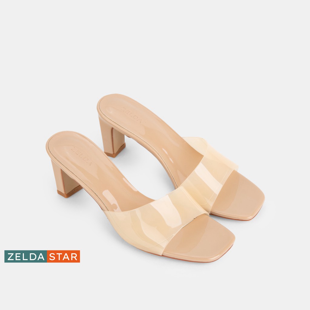 Guốc Zelda Star mũi vuông gót cao 6cm quai trong suốt - GN005820
