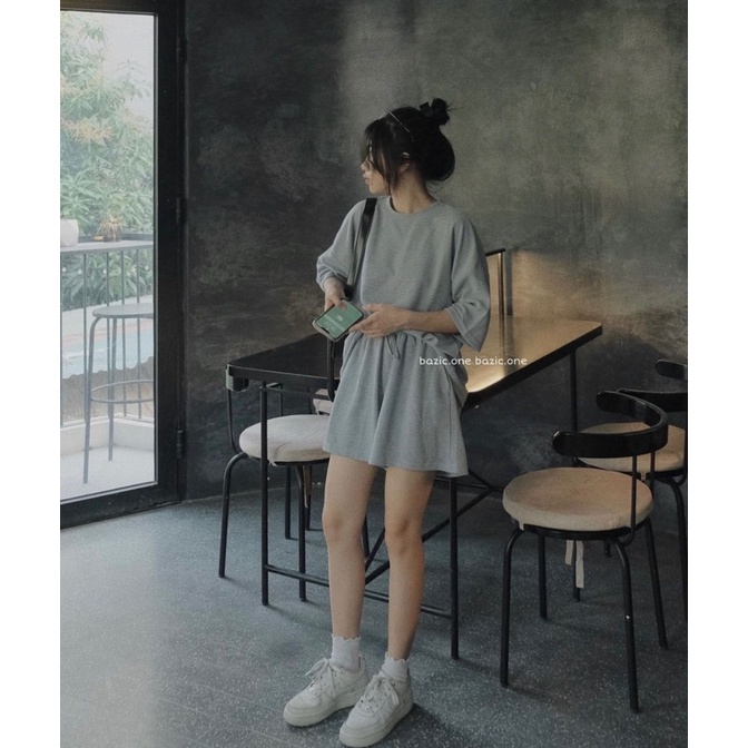 (Ảnh thật) Set áo tay lỡ oversize kèm short dày dặn nam nữ đều mặc được