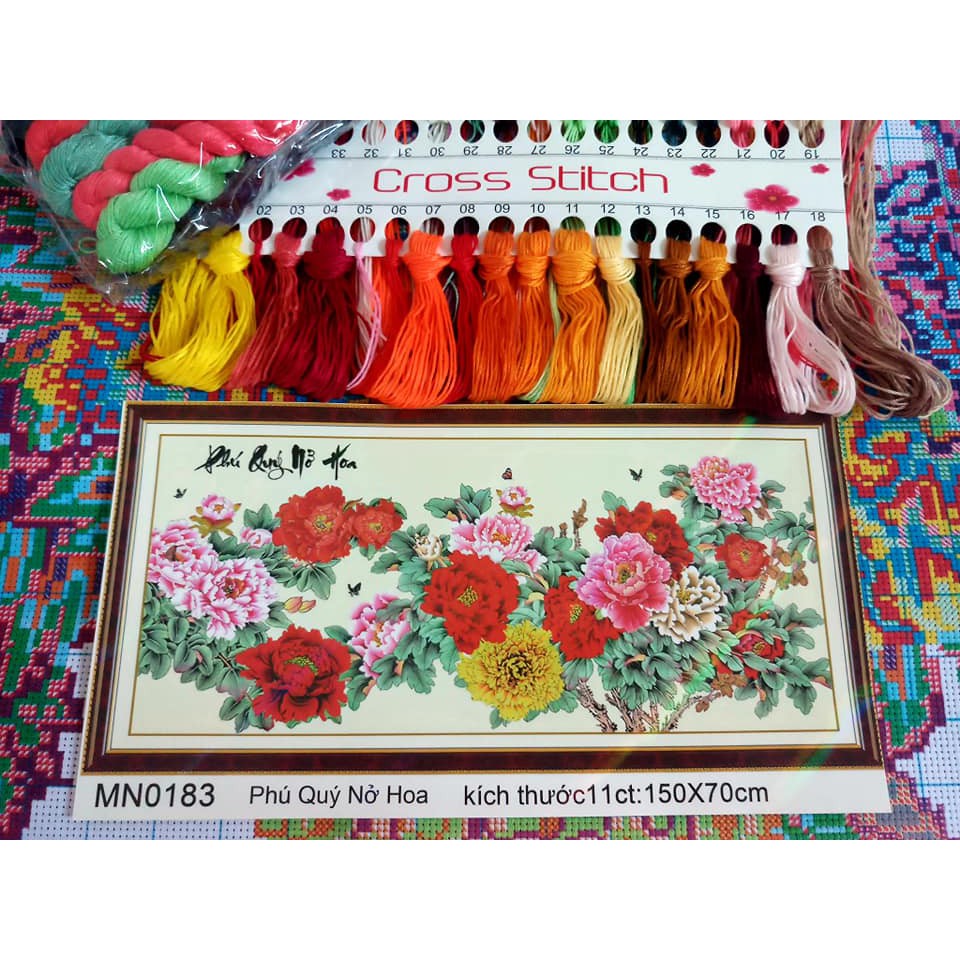 Tranh thêu chữ thập hoa mẫu đơn tuyệt đẹp MN0182 MN0183