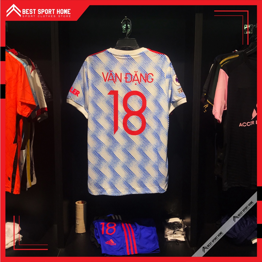 Set Bóng Đá Manchester United Sân Khách - MU Awaykit 21/22 Màu Trắng Xanh Vải Dệt Kín Mềm Size Âu - In Ấn Theo Yêu Cầu