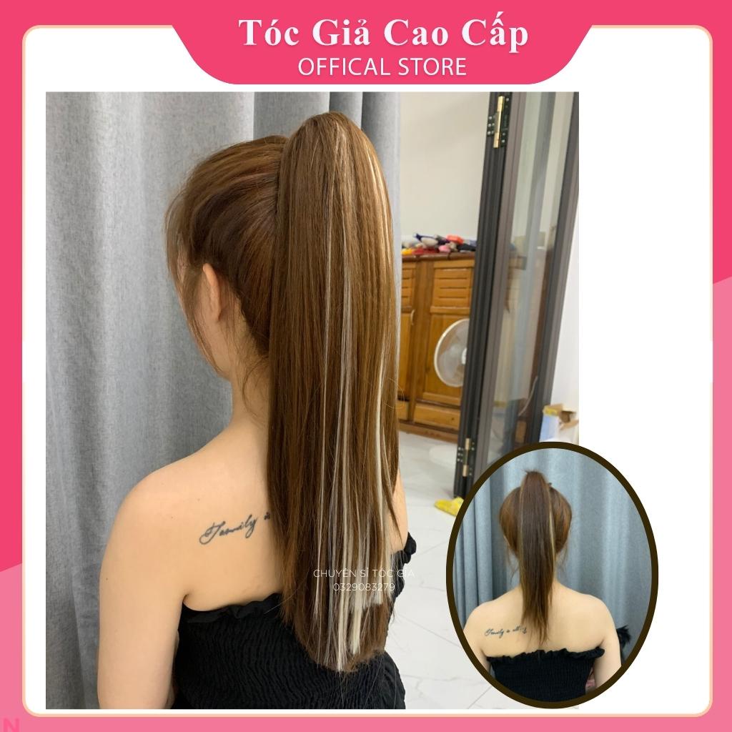 Tóc giả ngoặm thẳng dài phối line bạch kim , bấm phồng chân tóc