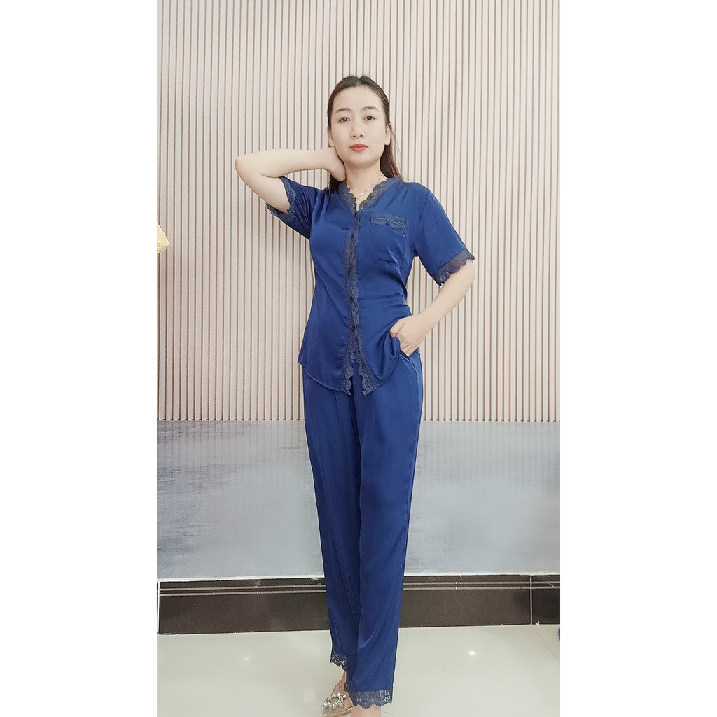 Đồ bộ nữ trung niên,đồ ngủ lụa  quần dài ống rộng,vải lụa latin cao cấp  cho mẹ cho bà | BigBuy360 - bigbuy360.vn