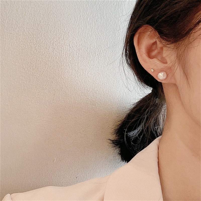 Khuyên tai bạc 925 SUMMERY nụ ngọc trai nhân tạo không đều bông tai S925