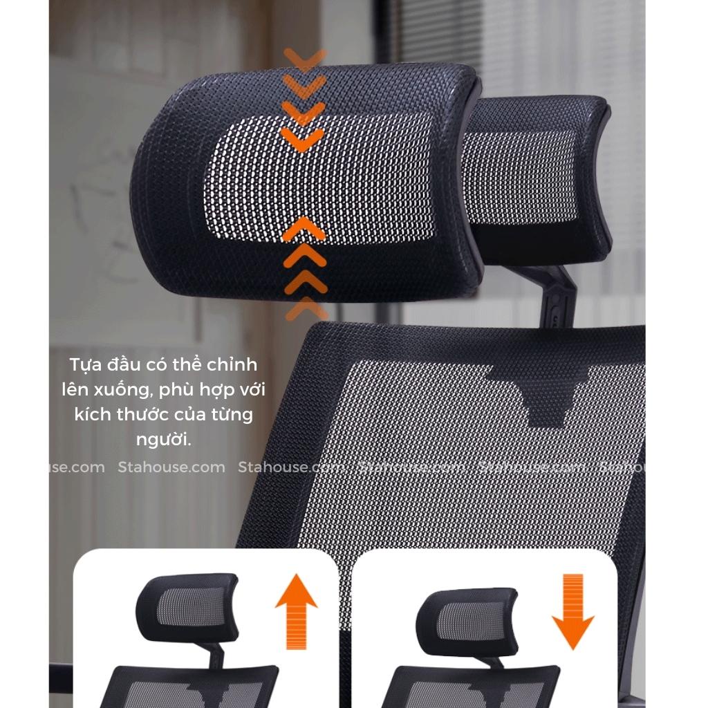 Ghế Xoay Văn Phòng Làm Việc Tay Gập Tựa Đầu Ngả Lưng, Ghế Công Thái Học Stahouse Official Chair HN GVP601