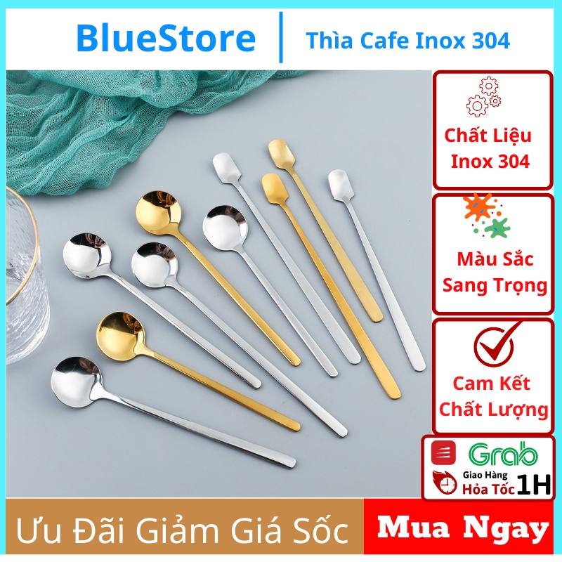 Thìa, muỗng cafe inox mạ vàng cao cấp dễ thương cute sang chảnh Hàn Quốc pha trà uống sinh tố Bluestorez