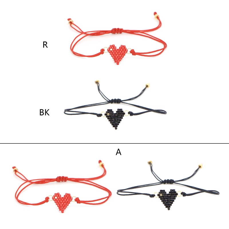 Vòng Tay Dây Bện Phối Hạt Hình Trái Tim Handmade Có Thể Điều Chỉnh Cho Cặp Đôi