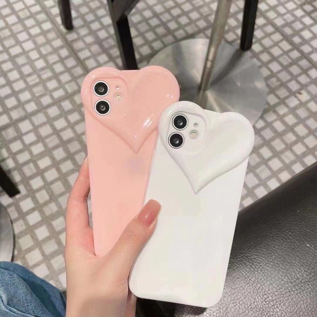 Ốp Điện Thoại Chống Sốc Bảo Vệ Toàn Diện Họa Tiết Trái Tim 3D Thời Trang Cho iPhone 13/12/11/XS/X/8/7