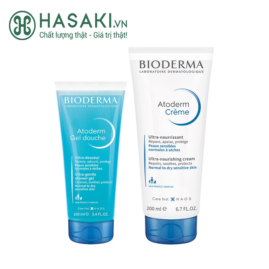 Bộ Đôi Bioderma Sữa Tắm Và Kem Dưỡng Cho Da Khô, Nhạy Cảm Atoderm Gel Douche 100ml + Crème 200ml
