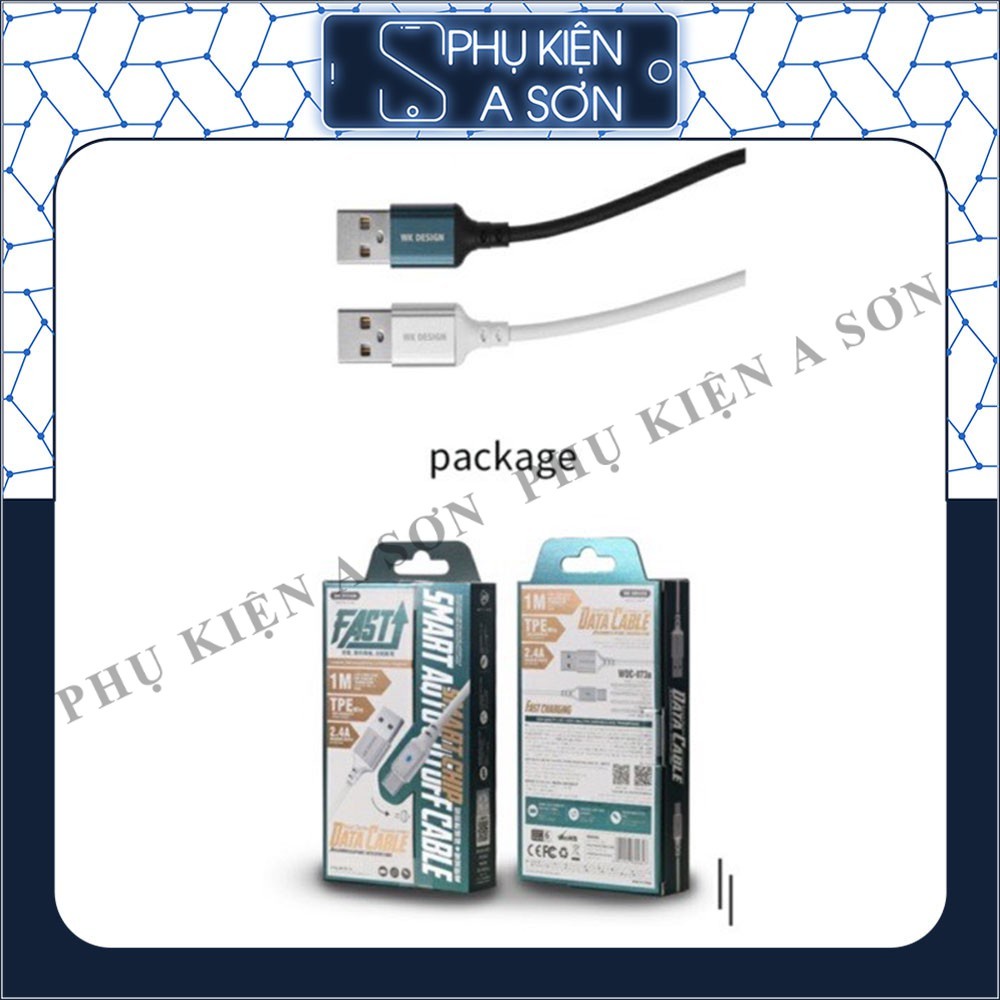 Cáp sạc tự ngắt WK-WDC 073i, có sạc nhanh, đèn báo khi sạc, hàng chính hãng Wk