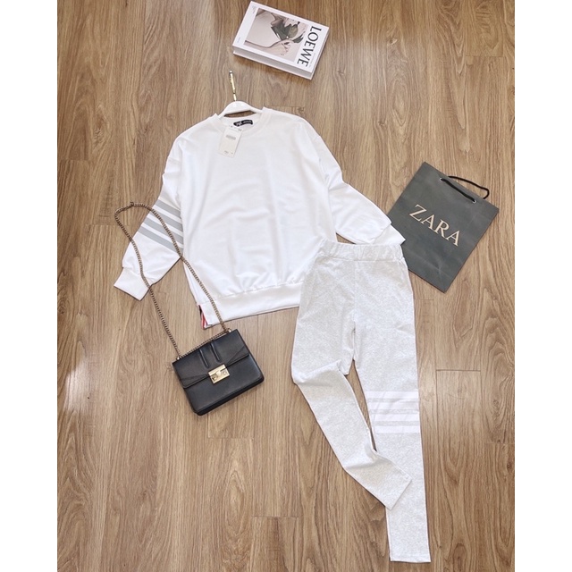 SET BỘ THOME NỈ DA CÁ KÈM QUẦN LEGGING 3SỌC CHO NỮ