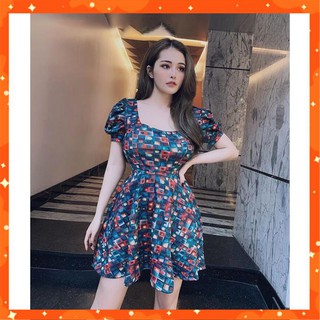 Đầm Xòe ☘FREESHIP-HÀNG CAO CẤP☘ Váy Xòe Hoa Văn Tay Phồng, FreeSize 40-60Kg