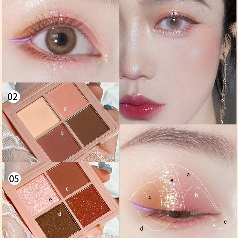 (Hàng Mới Về) Bảng Phấn Mắt 4 Màu Kim Tuyến Lấp Lánh