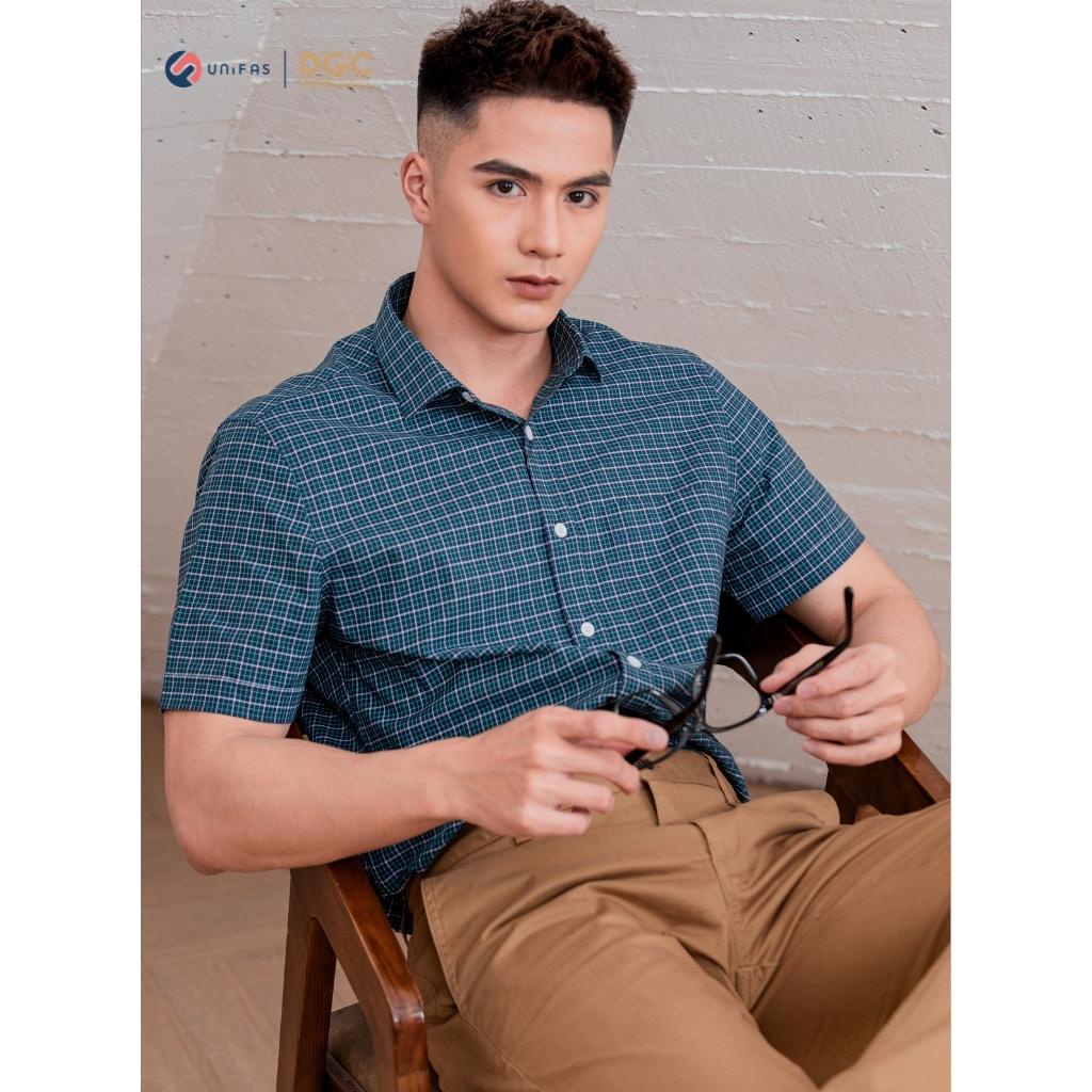 Áo sơ mi nam DGCs ngắn tay in họa tiết kẻ phong cách Hàn Quốc, chất vải cao cấp thoáng mát SASNBB06M
