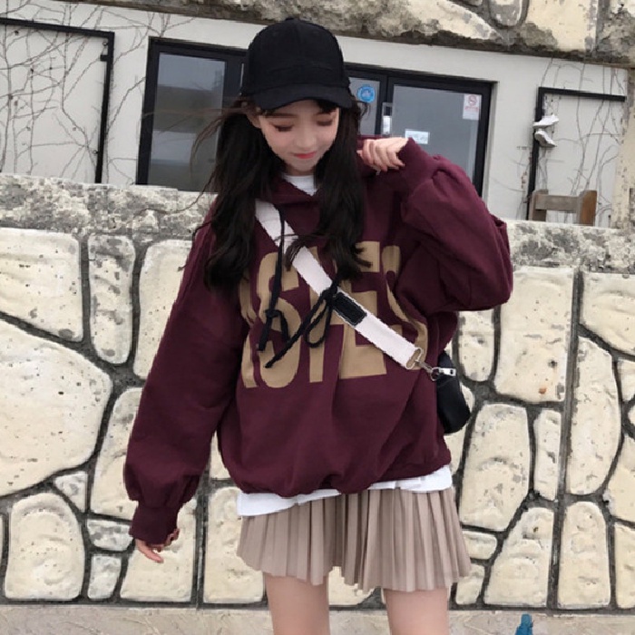 Áo hoodie dáng rộng tay dài in chữ thời trang thu đông phong cách Hàn Quốc mới 2021