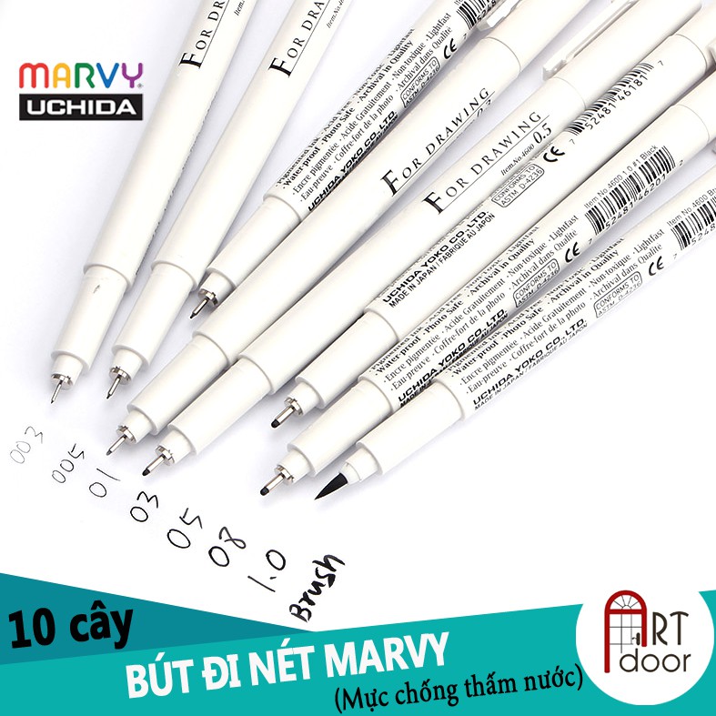 [ARTDOOR] Bộ bút đi nét Đen MARVY Uchida 10 cây