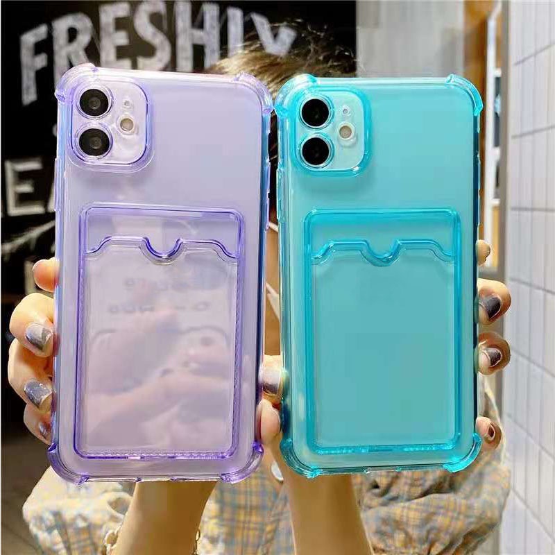 Ốp điện thoại mềm trong suốt chống sốc gắn ngăn đựng thẻ cho iphone 7 8 7P 8Plus 11 12pro 12 11pro max X XS max