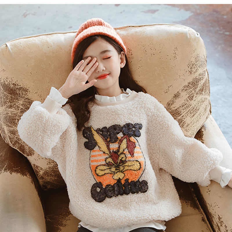 Áo Sweater Lông Cừu Dày Giữ Ấm Mùa Thu Đông Phong Cách Hàn Quốc Mới 2020 Cho Bé Gái