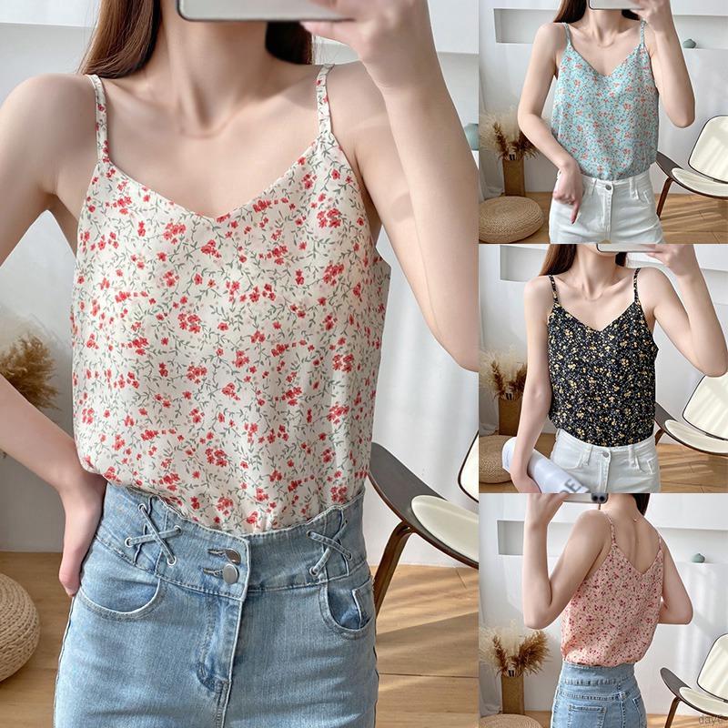 Áo Voan Hai Dây Họa Tiết Hoa Phong Cách Hàn Quốc Dành Cho Nữ