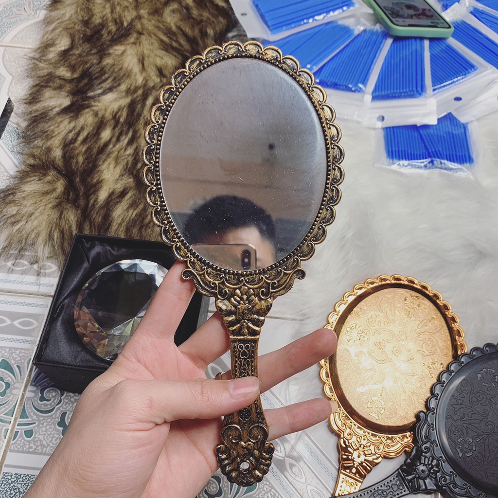 Gương soi mặt trang điểm- gương cầm tay có mặt kính đẹp kiểu hoàng cung Chuyên Mi Nail