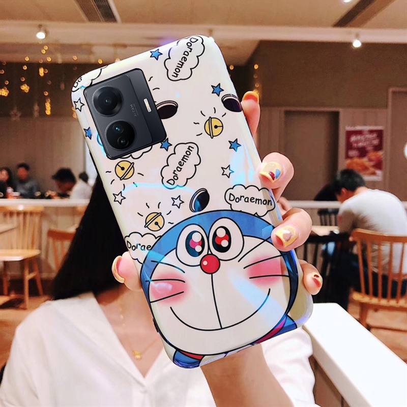 Ốp Điện Thoại Silicon Mặt Kính Hình Doraemon Chống Sốc Cho VIVO Y35 4G Y30 5G Y16 5G Y02S Y01A Y77 5G