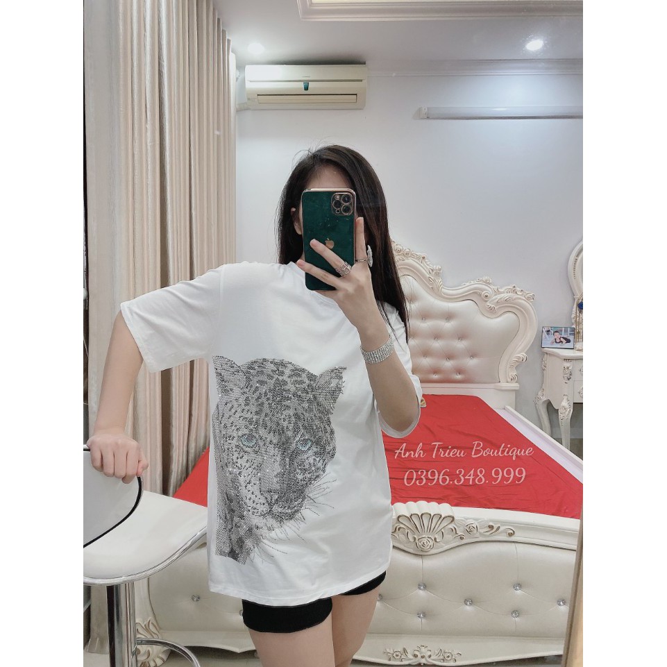 Áo phông nữ đính đá hổ mắt xanh nam nữ fom rộng cao cấp [XEM CLIP Ạ | BigBuy360 - bigbuy360.vn
