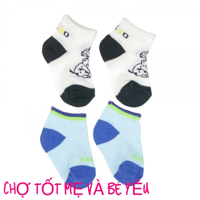 Set 2 Đôi Vớ Chân Cho Bé Sơ Sinh Amigo Cao Cấp (0-3 tháng)