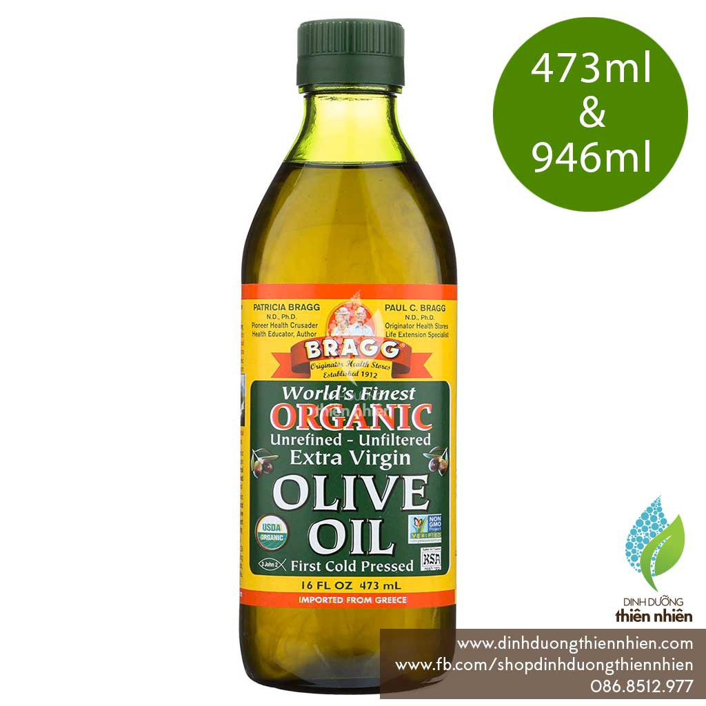 [HSD 2022] Dầu Olive (Ô Liu) Ép Lạnh Hữu Cơ Bragg Organic Extra Virgin Olive Oil - Loại Thượng Hạng PREMIUM