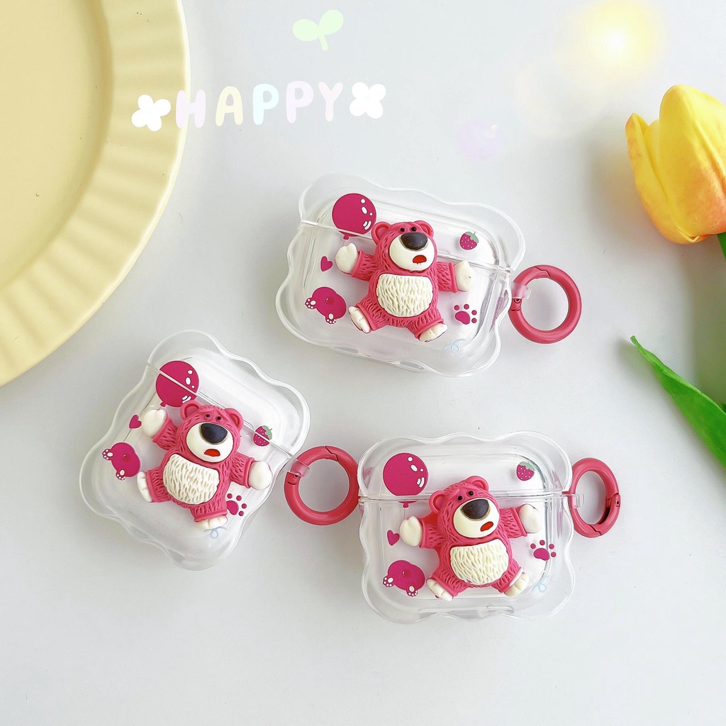 Vỏ Bảo Vệ Hộp Sạc Tai Nghe Bluetooth AirPods 1 2 pro 3 2021 Bằng Silicon Tpu Mềm Trong Suốt Họa Tiết Gấu Và Dâu Tây Dễ Thương Chống Sốc
