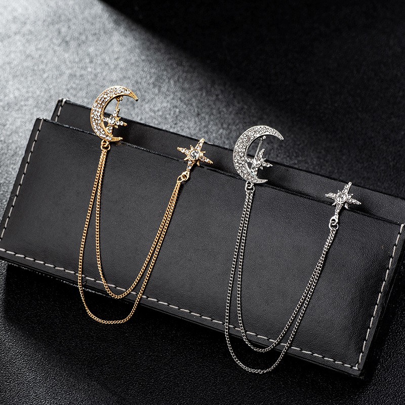 Ghim cài áo Vest Nam Lapel Pin thời trang hình mặt trăng họa tiết chữ thập GH-320 {Phụ kiện Vest Nam - AdamZone}