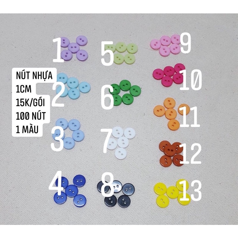 Nút nhựa tròn đường kính 1cm gói 100 nút