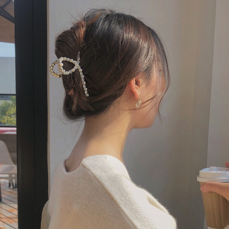 Kẹp tóc kim loại đính đá ngọc trai đơn giản sang trọng cho nữ