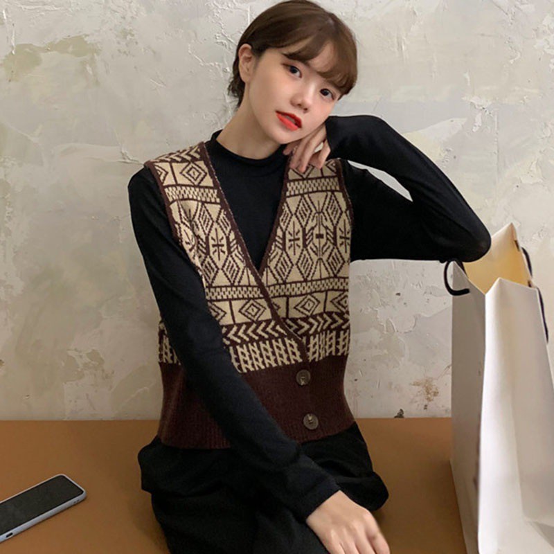 Áo Khoác Cardigan Không Tay Dáng Rộng Cổ Chữ V Cổ Điển Cho Nữ