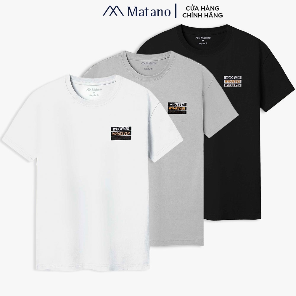 Áo thun nam cổ tròn thêu chữ MATANO AT090 phông ngắn tay đơn giản dễ mặc vải cotton 4 chiều đẹp, bền màu