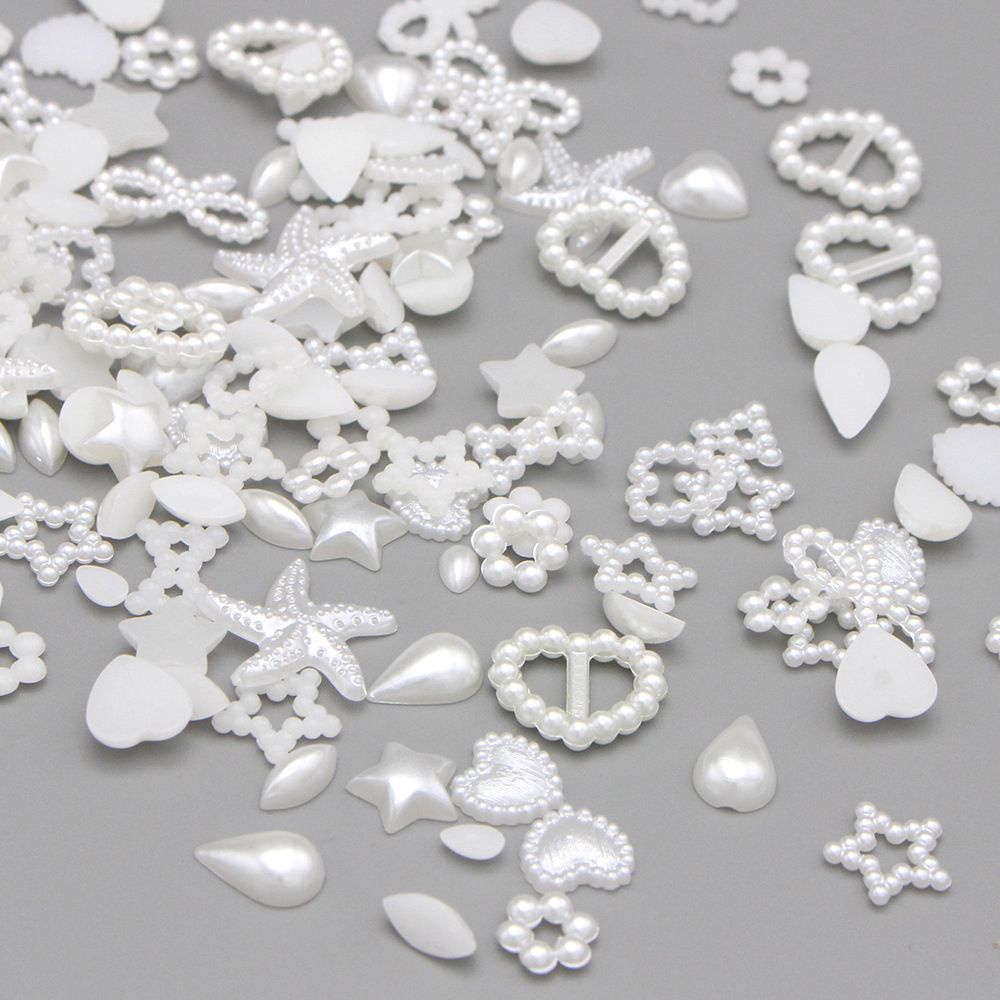 Set 100 hạt ngọc trai nửa tròn bằng nhựa ABS nhiều màu trang trí giày dép/ điện thoại xinh xắn